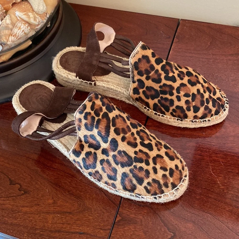 Picon Leopard Print SZ 9 Safari Chic Boho Chic Calf Hair Espadrille Sandal Shoes